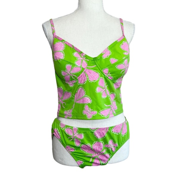 Lilly Pulitzer Other - Lilly Pulitzer vintage green pink butterfly bustier tankini swimsuit size 12